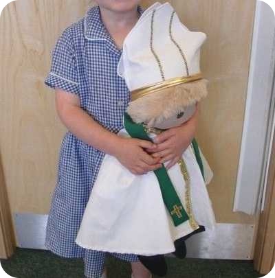 photo of bishop doll at Sacred Heart School