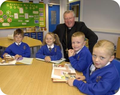 Photo of Bishop Terry with schoolchildren by kind permission of The Evening Gazette