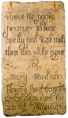 photo of inscription on Mary Ward's tombstone © Sister Cecilia Goodman
