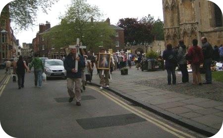 photo showing walk assembling outside York Minster