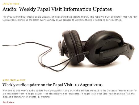 graphic for audio updates section of the official Papal Visit web site