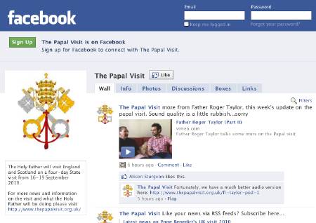 graphic of the Facebook Papal Visit page
