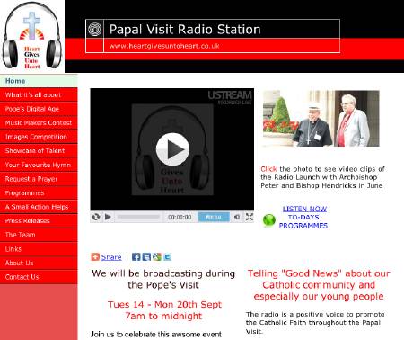graphic showing papal visit internet radio web page