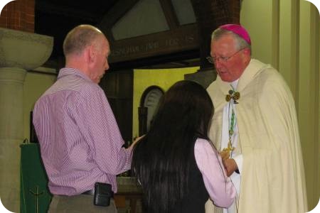 photo of Bishop Terry with Maria Insuya and Tom Welburn from St Joseph's, Middlesbrough