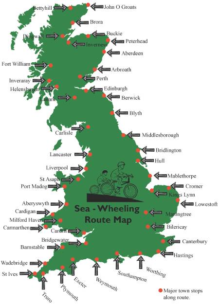 map of places to be visited on Sea-Wheeling bike ride