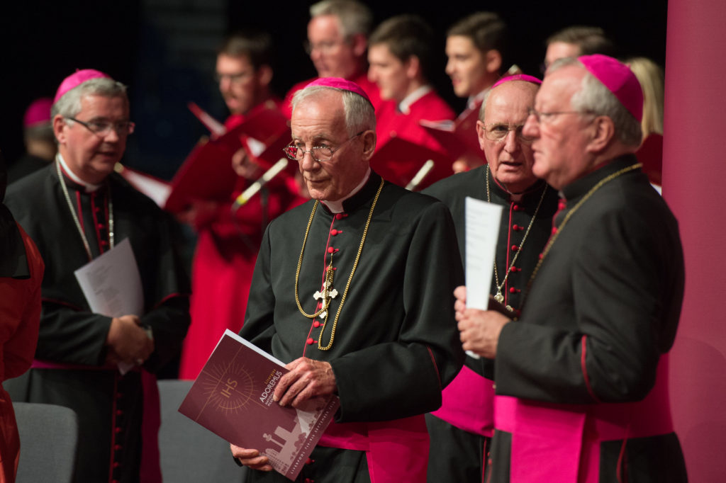 Bishop Terry, right, with brother bishops at Adoremus in 2018