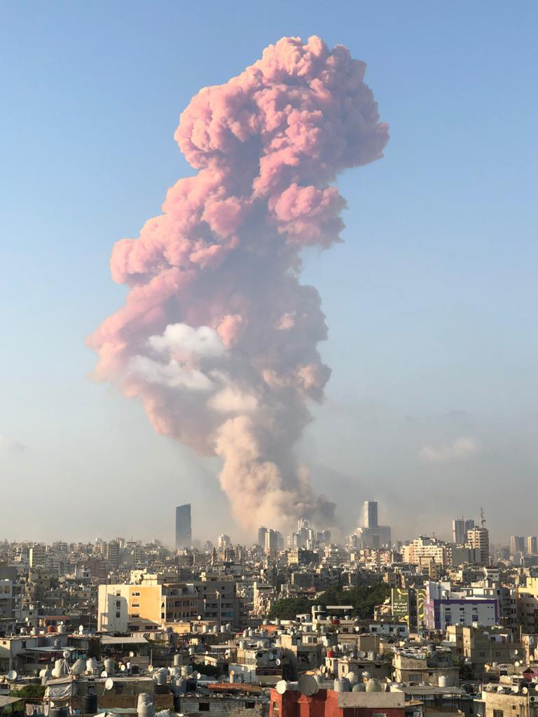 Image of explosion in Beirut (courtesy of Father Samer Nassir)