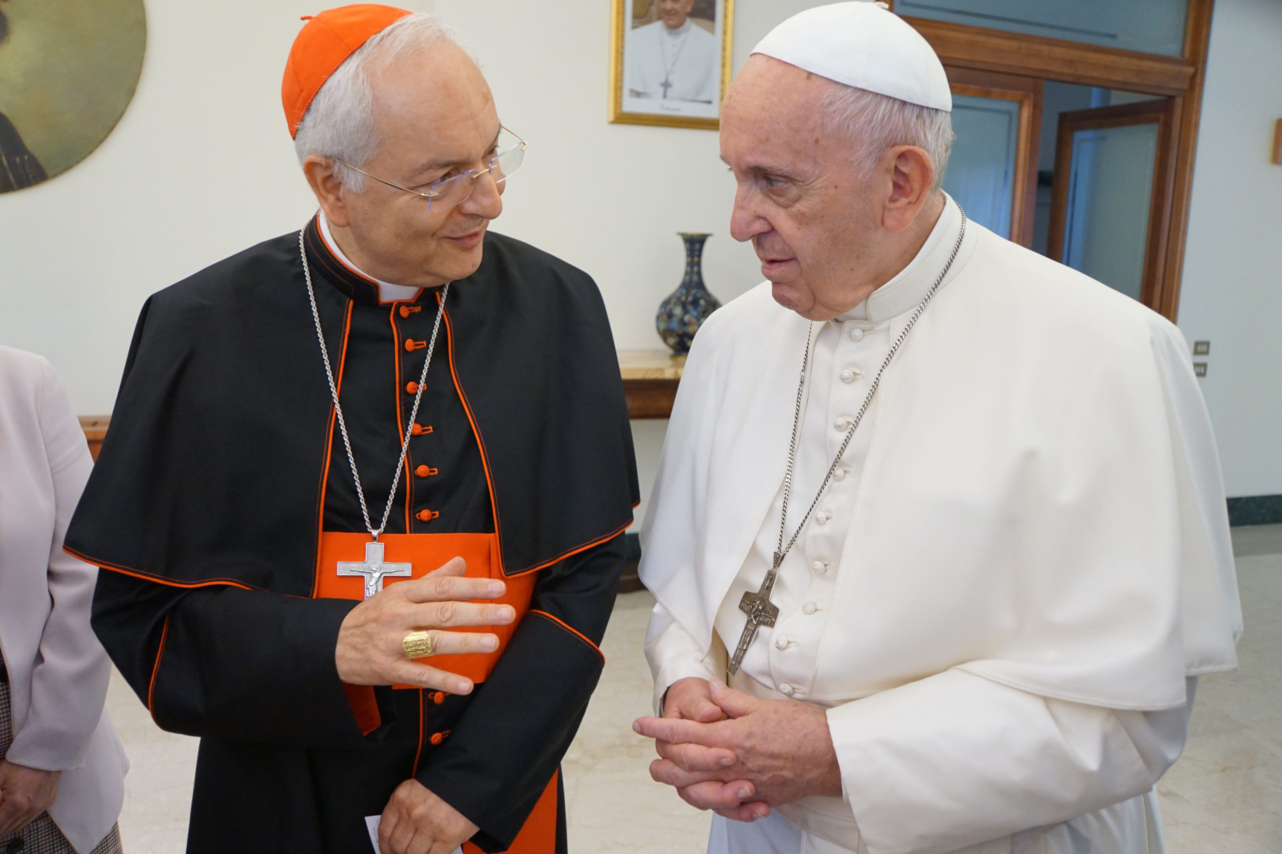 Pope Francis with Aid to the Church in Need international president Cardinal Mauro Piacenza