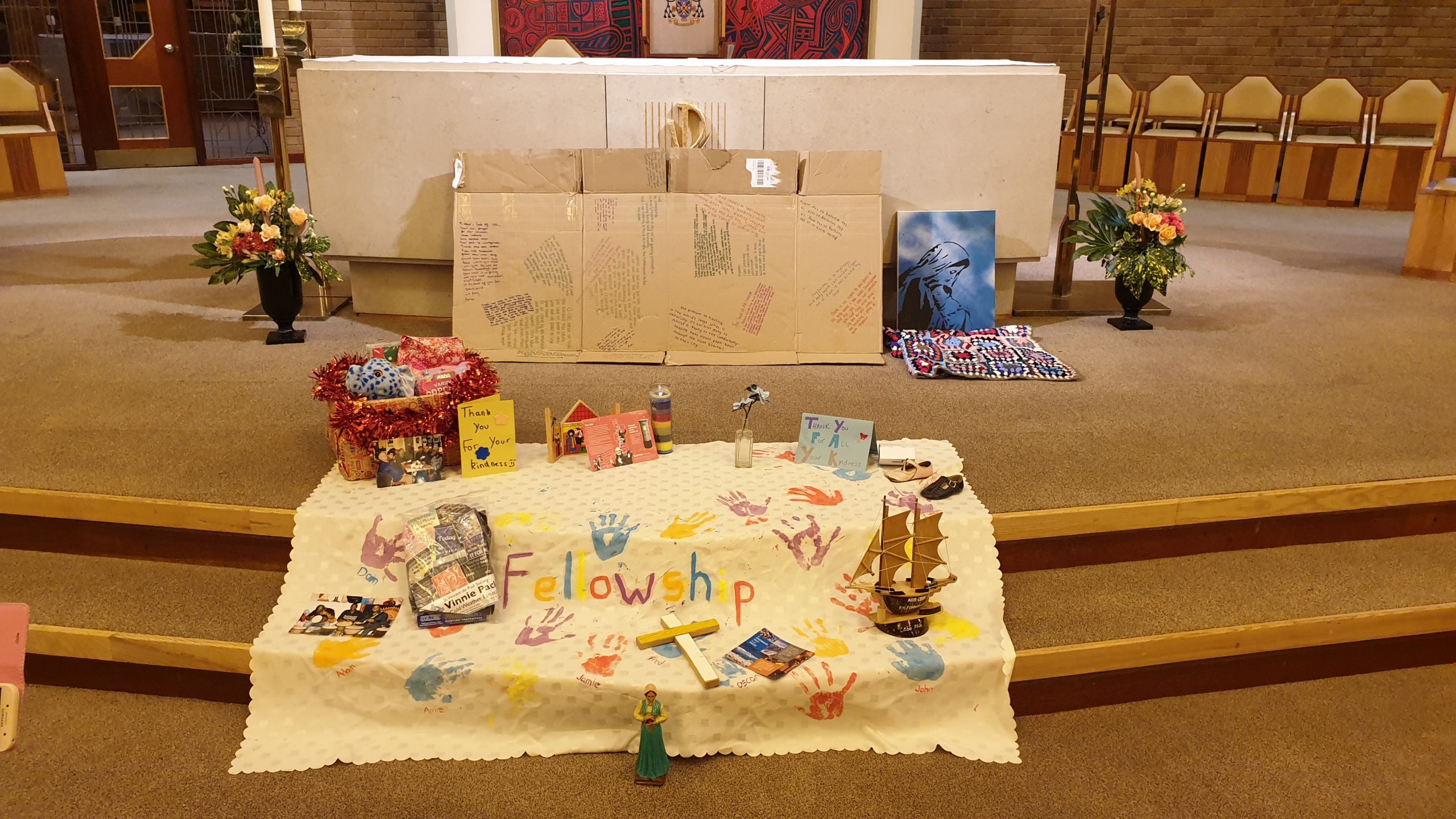 A display on the altar at the World Day of the Poor event organised by Caritas Middlesbrough in 2019 – Photo by Johan Bergström-Allen