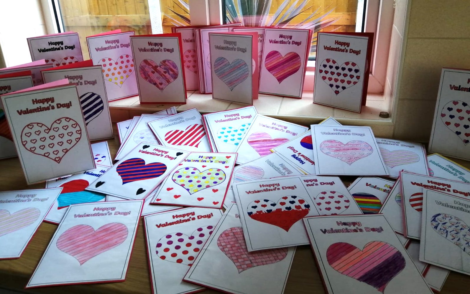 A selection of fabulous Valentine Cards designed and created by the Minnie Vinnies at St Aelred's Primary School, York