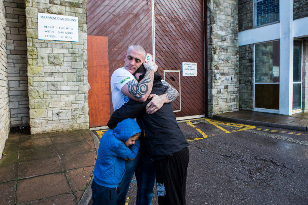 The moment a family is reunited with their dad after two and a half years of him inside HMP/YOI Portland, Dorset