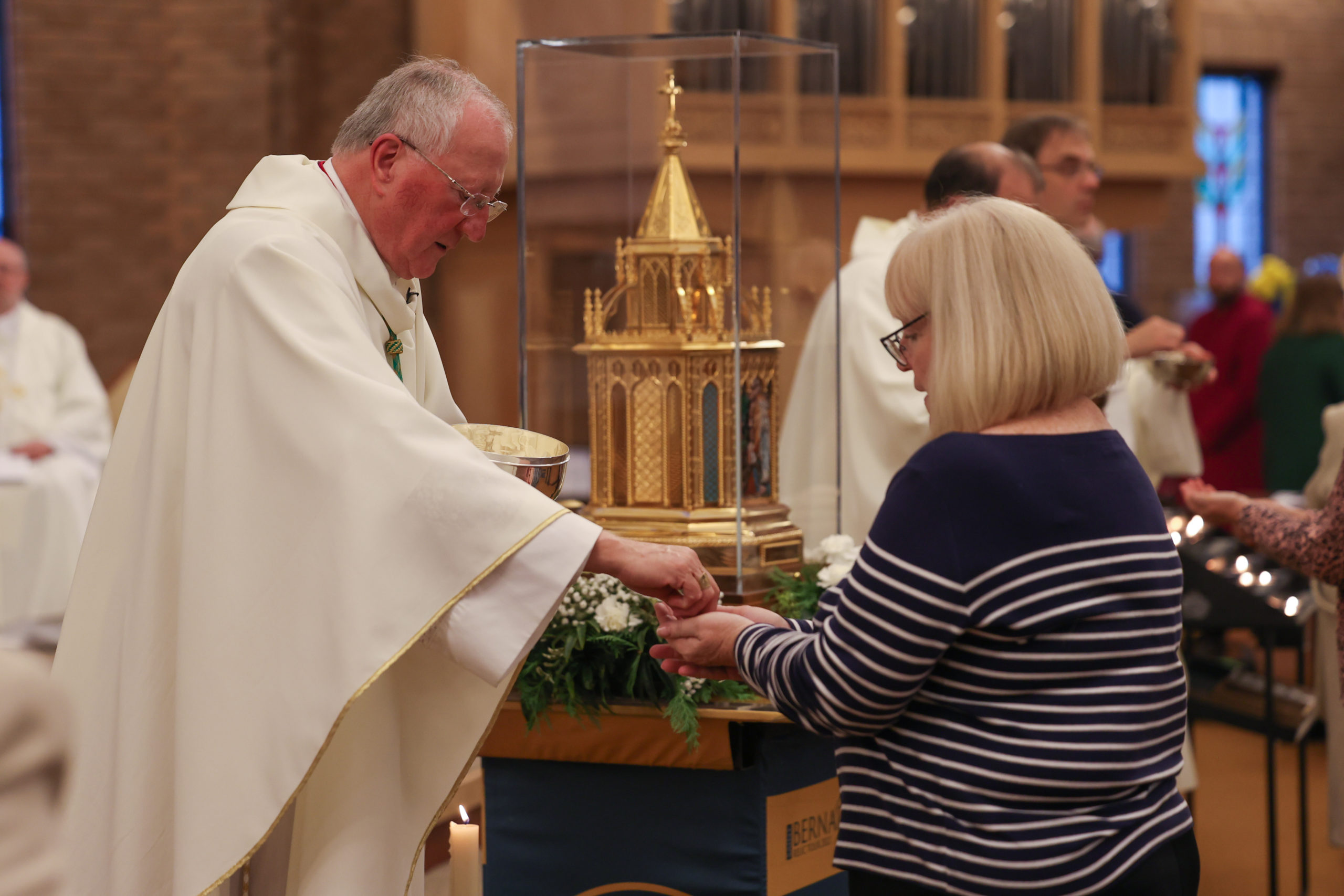 Bishop Terry distributes Holy Communion during the visit of the relics of St Bernadette – Photo by Chris Booth