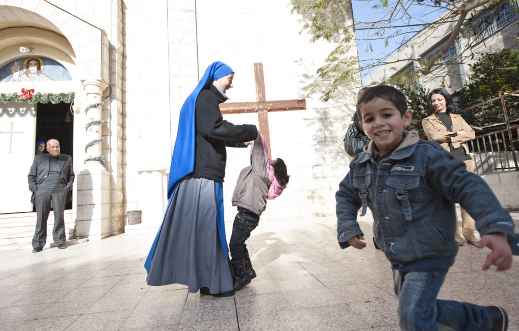 Happier times at the Church of the Holy Family in Gaza – Photo© Mazur/catholicnews.org.uk