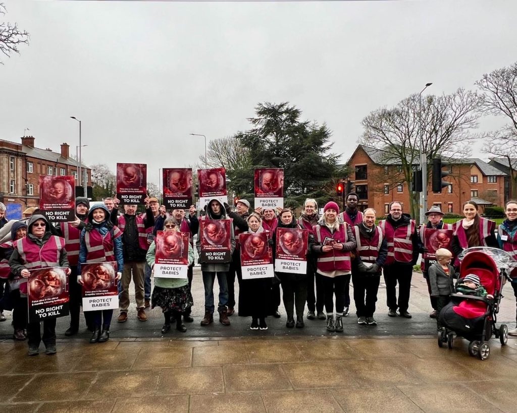 Members of the Centre for Bioethical Reform UK and the Hull & East Riding Branch of SPUC supporting a rally in Hull on February 22 2024 to alert constituents of the harmful proposals to liberalise abortion promoted by North Hull MP Diana Johnson