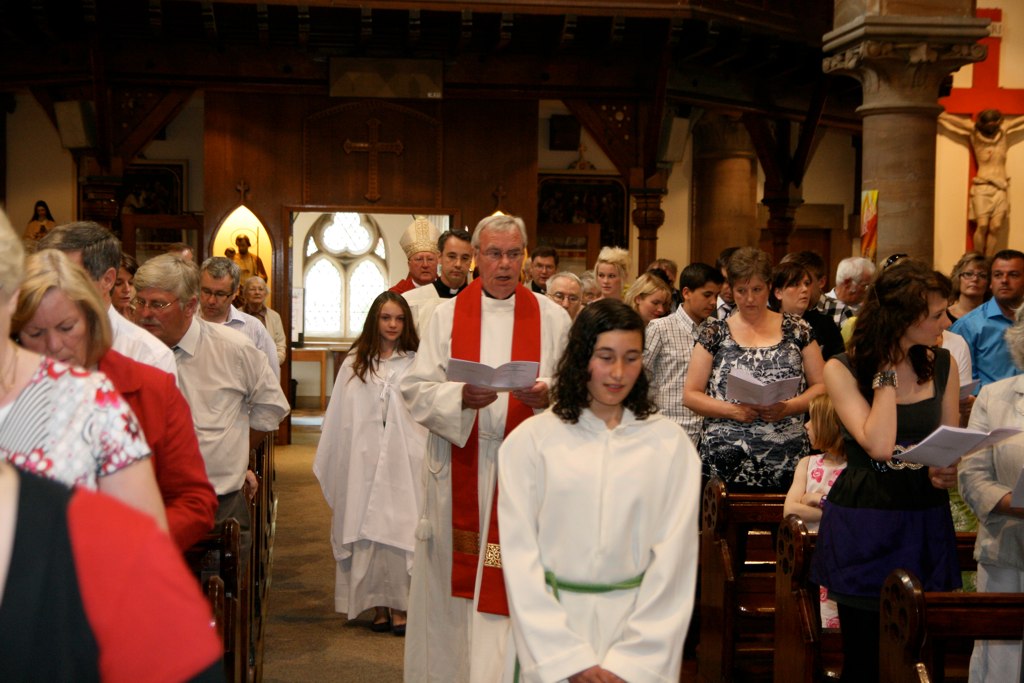 Father Dan processing into church before confirmations at St Joseph’s and St Francis Xavier, Richmond