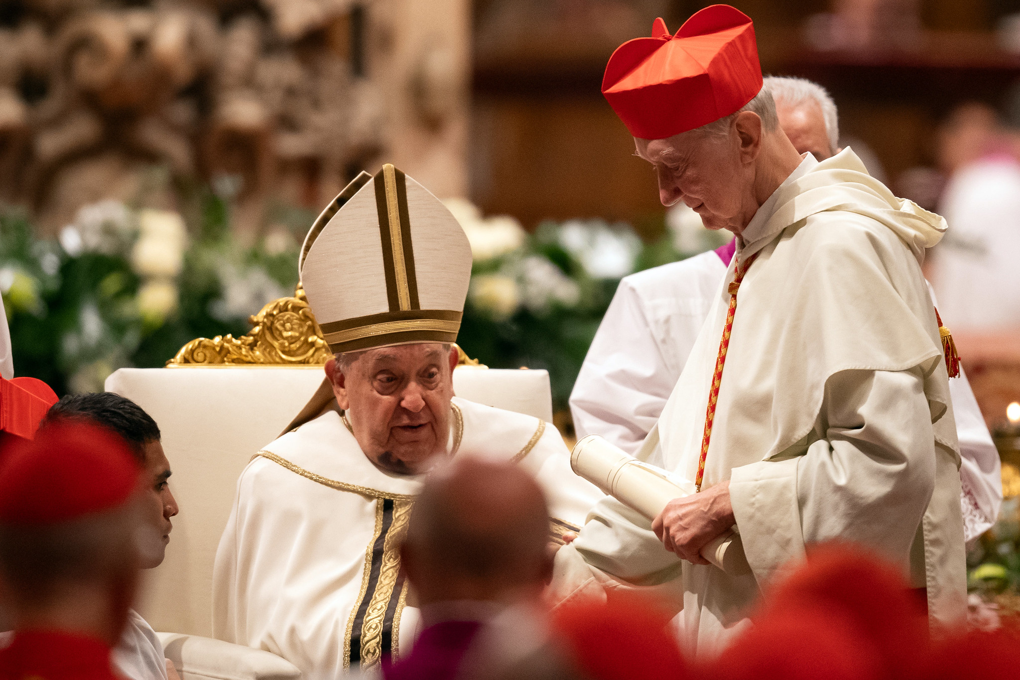 Cardinal Timothy Radcliffe with Pope Francis at the consistory for creation of new cardinals presided at St Peter's Basilica – © Mazur/cbcew.org.uk