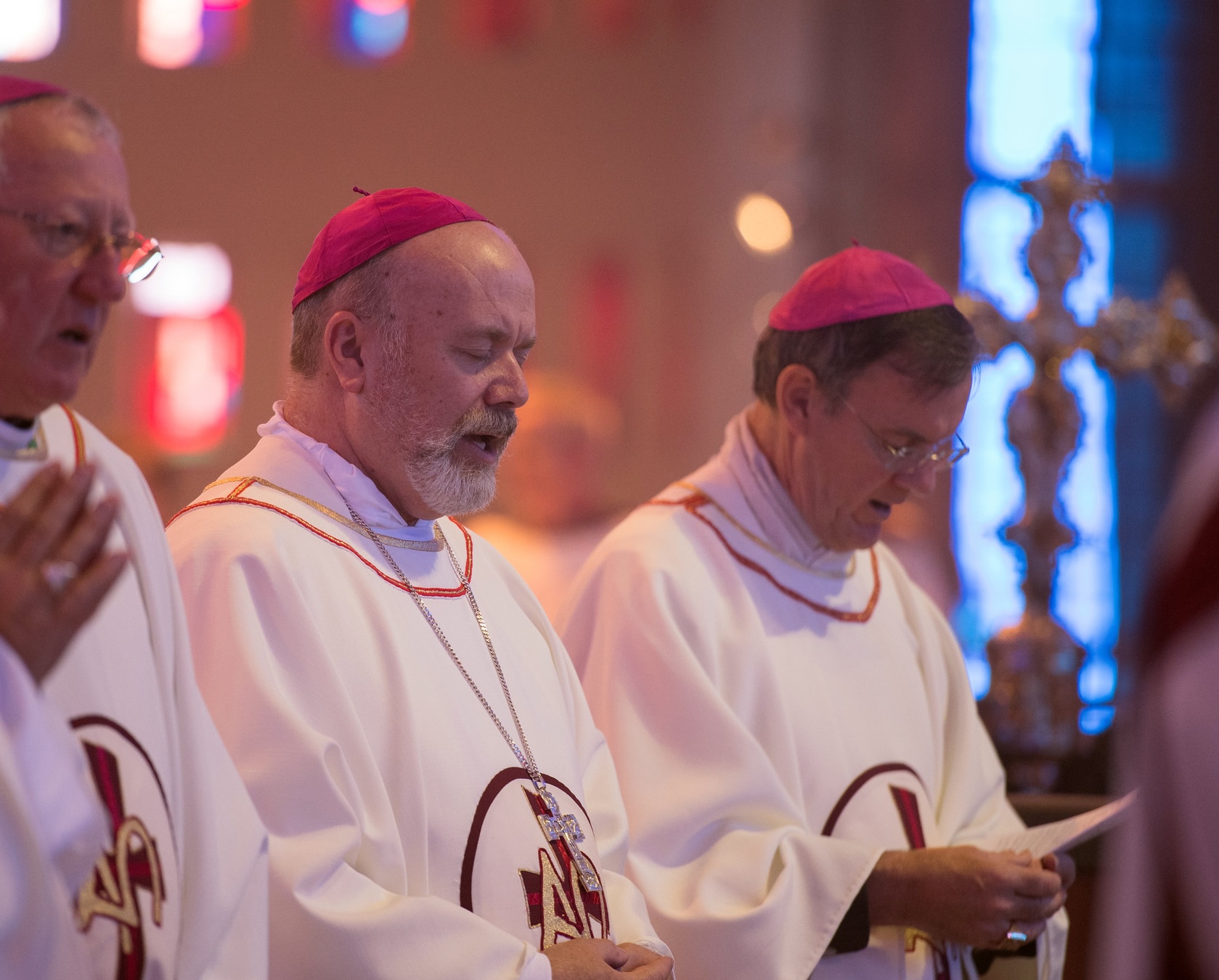 Bishop Marcus, centre, with Bishop Terry to his left, at the Adoremus Eucharistic Congress at Liverpool’s Metropolitan Cathedral of Christ the King in 2018 – © Mazur/catholicnews.org.uk