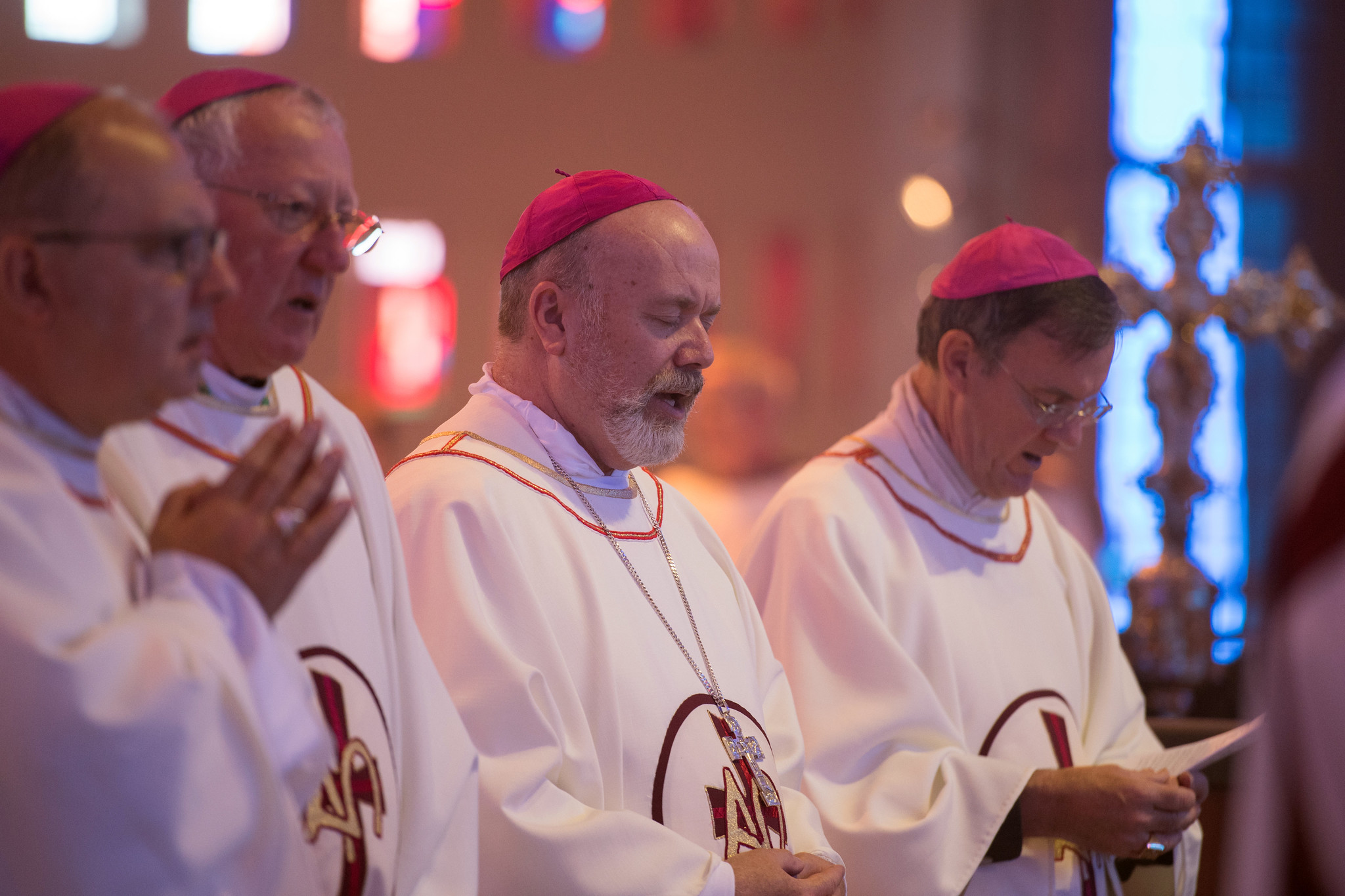 Bishop Marcus, centre, with Bishop Terry to his left, at the Adoremus Eucharistic Congress at Liverpool’s Metropolitan Cathedral of Christ the King in 2018 – © Mazur/catholicnews.org.uk